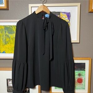 Black tie-neck blouse